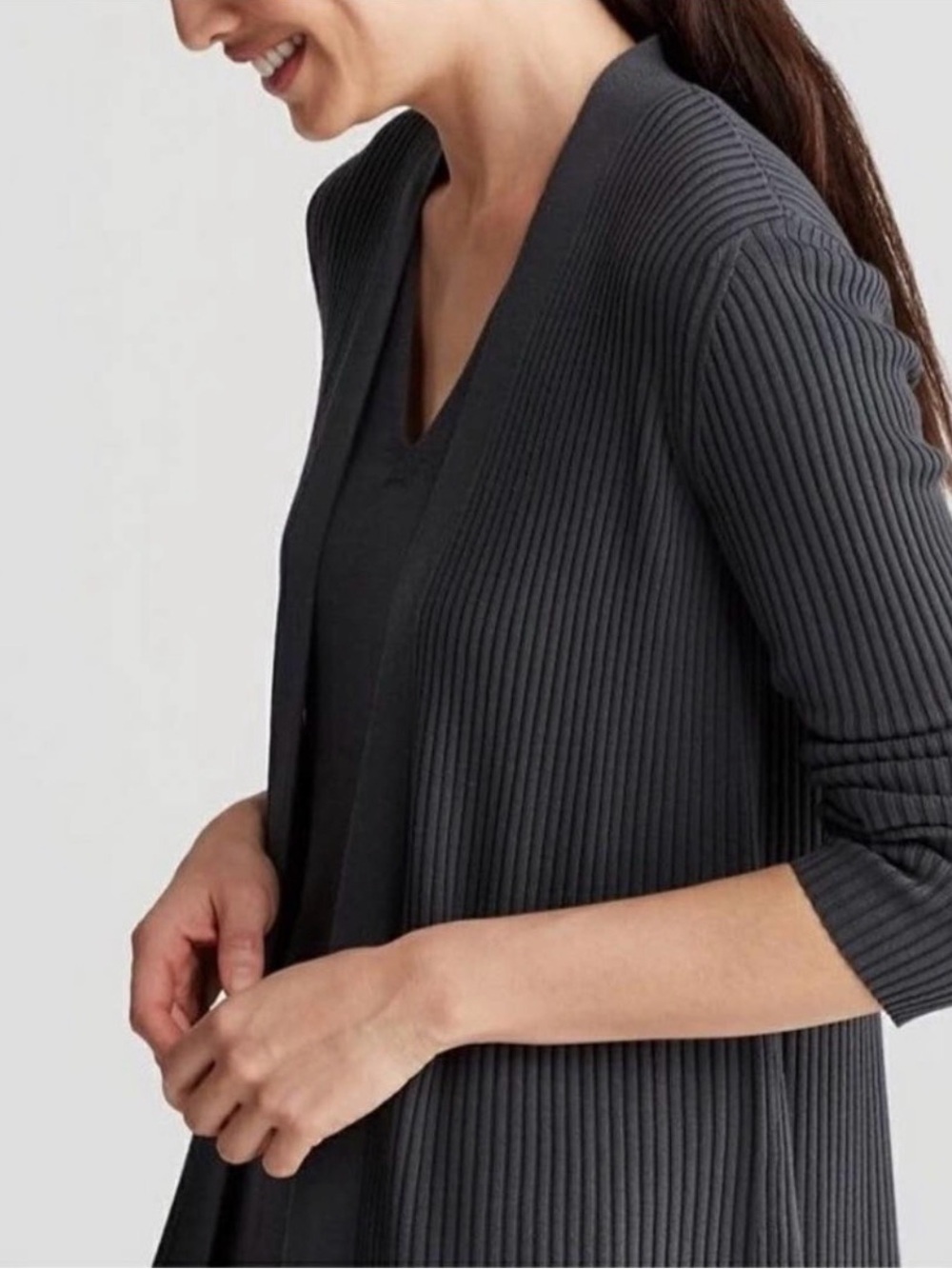Eileen‎ Fisher Blue Gray Ribbed Tencel Lyocell Long Cardigan M S17TVH
